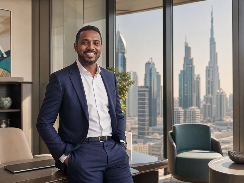 A business owner in a modern Dubai commercial office
